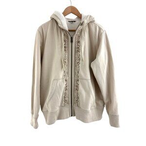 Eddie Bauer Womens Embroidered Sherpa Hoodie Size 2X Pockets Jacket Sweatshirt